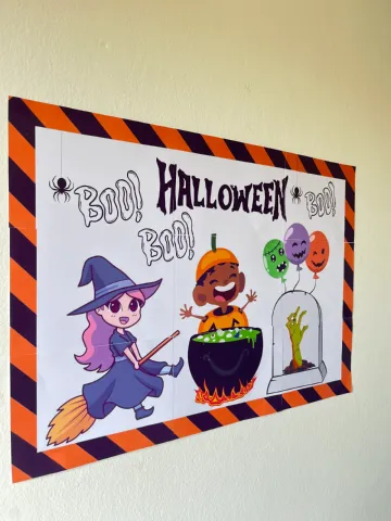 Painel de Halloween Infantil: Decoração Escolar Temática — amostra 2: Painel de Halloween lúdico e colorido: decore a sala…