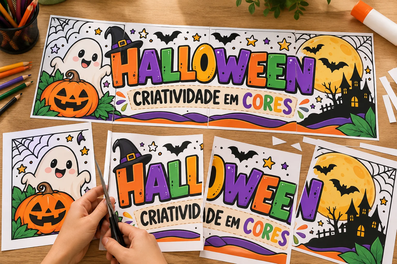 Painel de Halloween para Colorir e Montar na Escola — amostra 4: Como funciona a atividade?