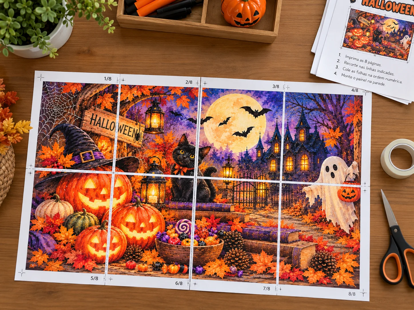 Painel decorativo de Halloween - escolar para Imprimir — amostra 3: Como utilizar o painel? Painel decorativo de Halloween - escolar para Imprimir — amostra 3: Como utilizar o painel?