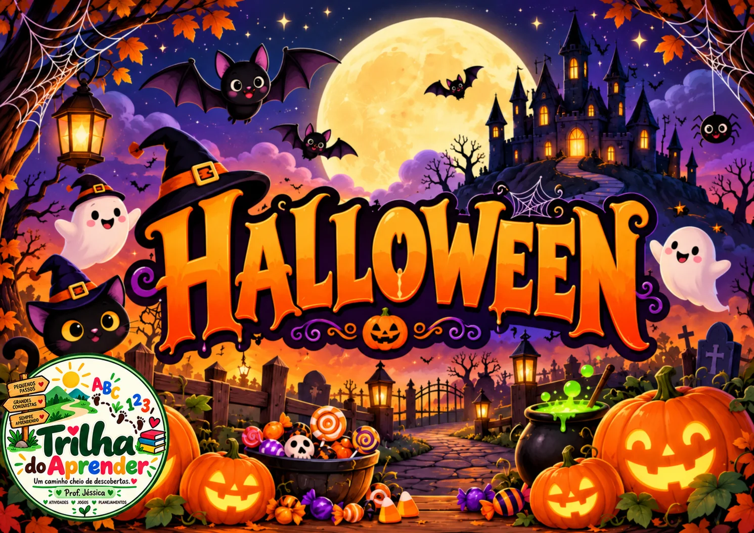 Painel de Halloween para Imprimir – Mural Escolar em 18 Folhas A4 — Alfabetização para Educação Infantil: Painel de…