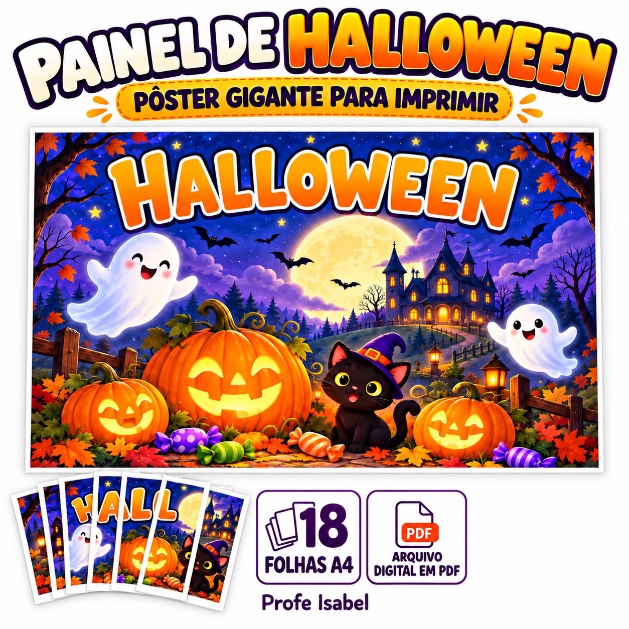 Painel de Halloween para Imprimir – Pôster Gigante em 18 Folhas A4 — capa do material