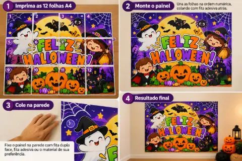 Painel de Halloween para Imprimir — amostra 1: Ideal para decorar salas de aula, murais escolares, corredores e espaços…