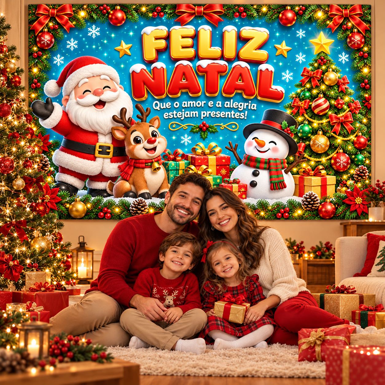 Painel de Natal 3D para Imprimir e Decorar — amostra 1: Decore com um painel natalino horizontal, com desenhos 3D e cores… Painel de Natal 3D para Imprimir e Decorar — amostra 1: Decore com um painel natalino horizontal, com desenhos 3D e cores…