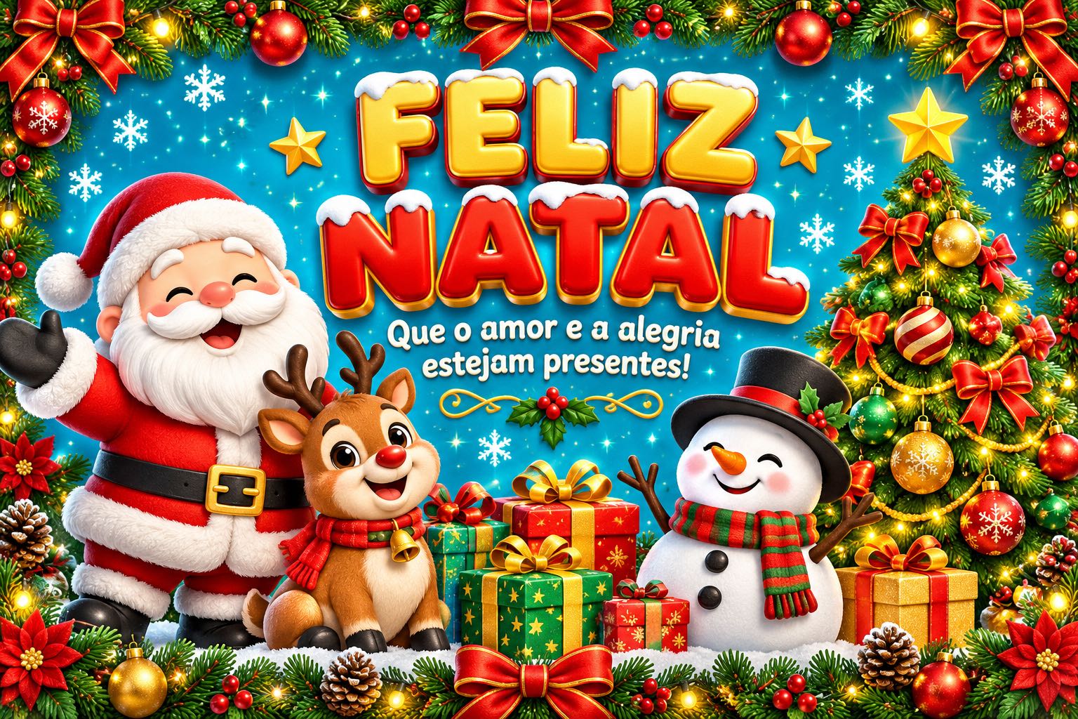 Painel de Natal 3D para Imprimir e Decorar — amostra 2: Decore com um painel natalino horizontal, com desenhos 3D e cores… Painel de Natal 3D para Imprimir e Decorar — amostra 2: Decore com um painel natalino horizontal, com desenhos 3D e cores…