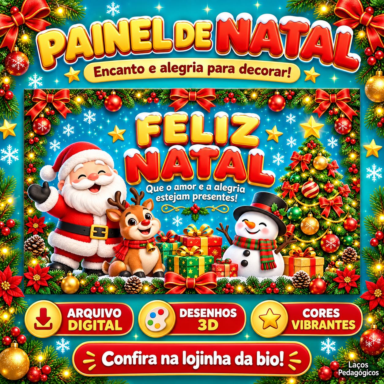 Painel de Natal 3D para Imprimir e Decorar — Datas comemorativas para Educação Infantil: Decore com um painel natalino…