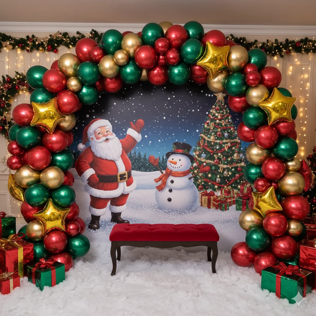 PAINEL DE NATAL COM ARCO DE BALÕES – UM CENÁRIO MÁGICO PARA ENCANTAR! — amostra 1: Prepare-se para transformar sua festa em…