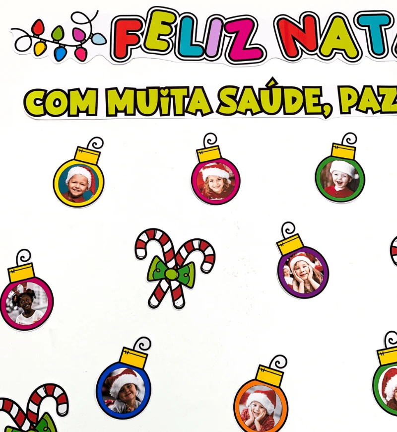 Painel de Natal com Fotos para Educação Infantil e Anos Iniciais — amostra 5: Personalize a decoração natalina da turma com…
