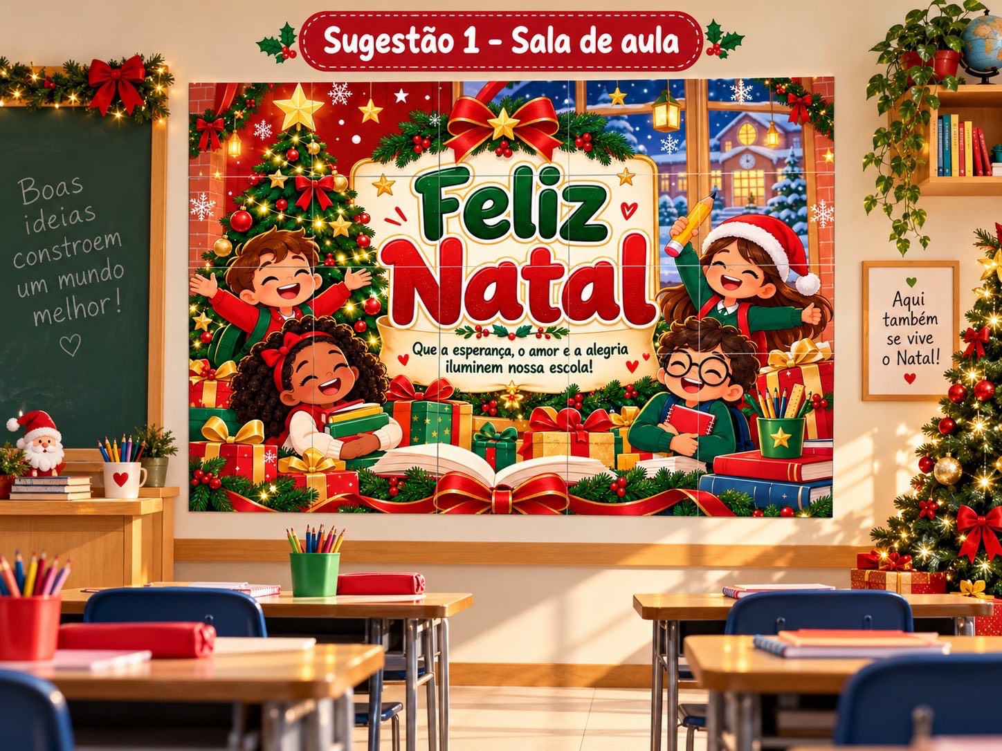Painel de Natal Escolar 5x5 Folhas A4 | Feliz Natal — Planners e organização para Educação Infantil: Painel de Natal…