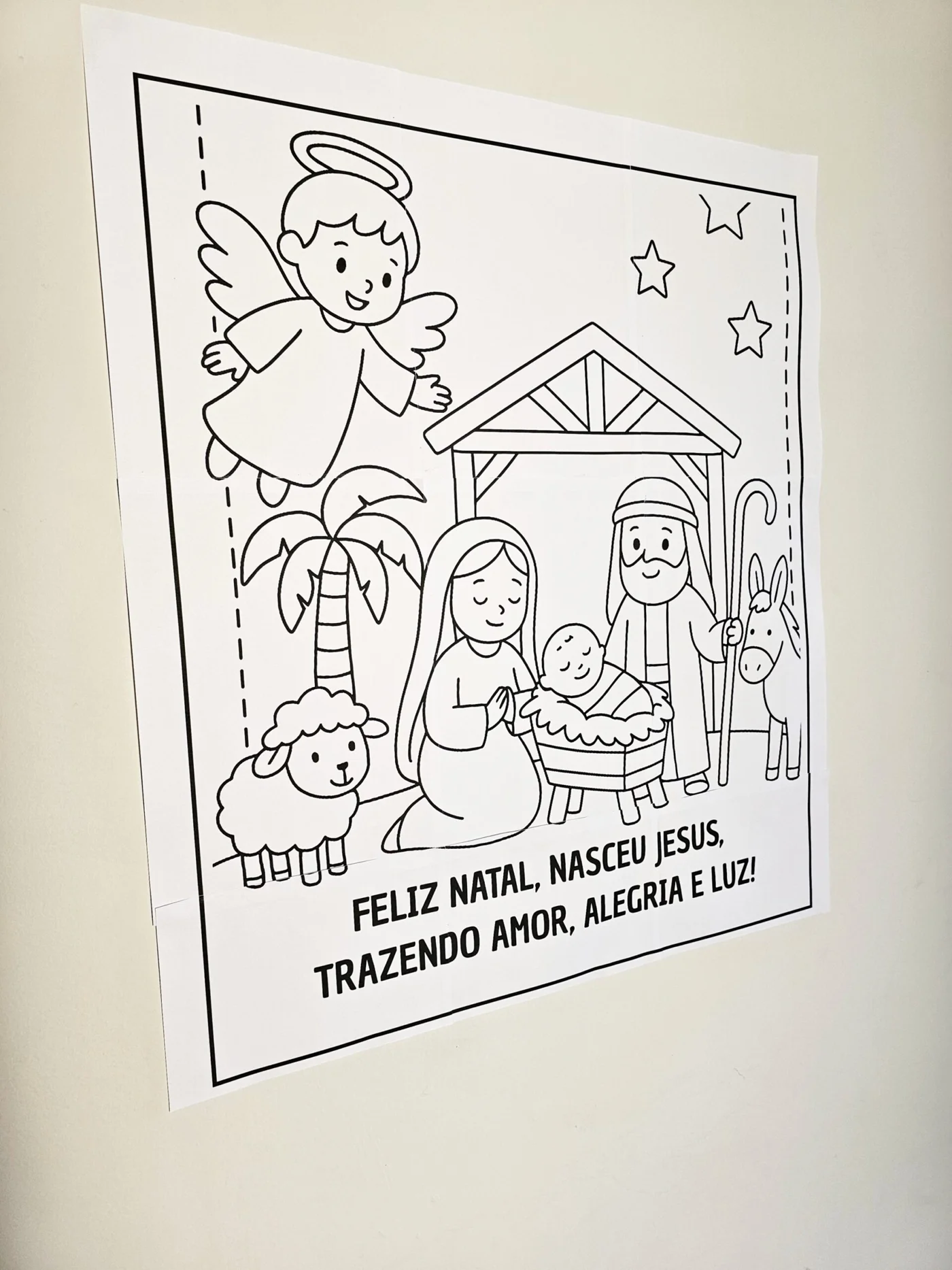 Painel de Natal para pintura coletiva nasceu Jesus — amostra 1: Este painel de Natal para pintar é uma composição ampliada…