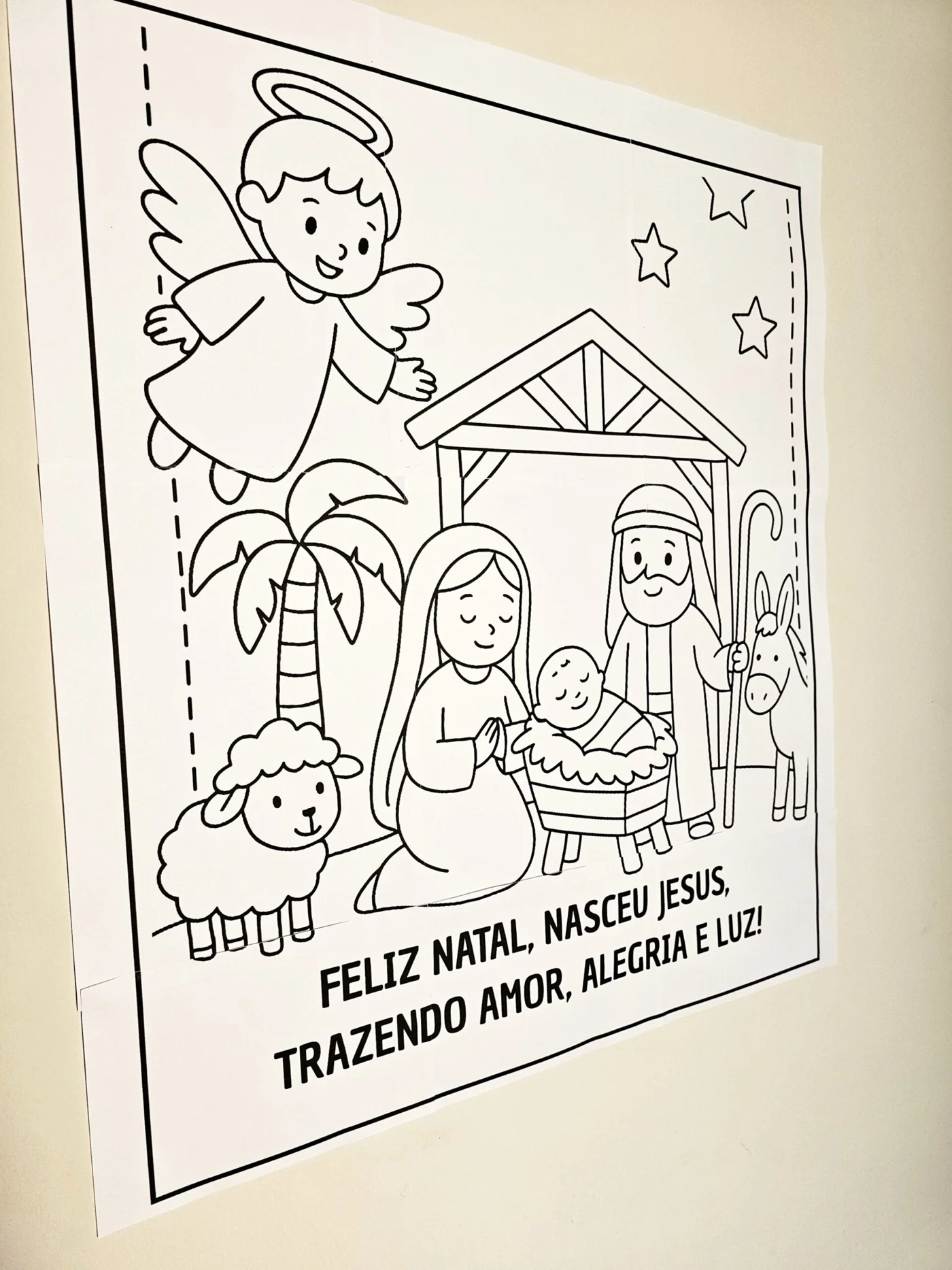 Painel de Natal para pintura coletiva nasceu Jesus — amostra 2: Este painel de Natal para pintar é uma composição ampliada…