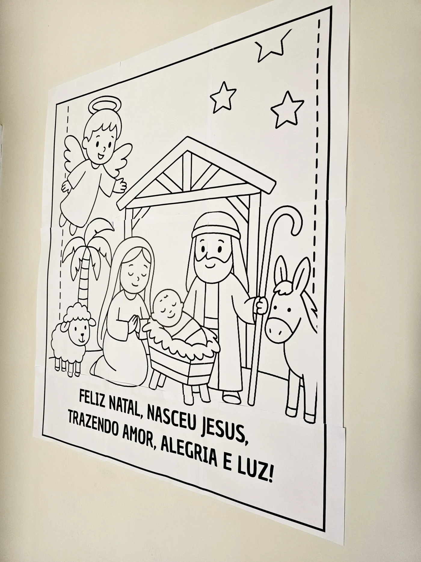 Painel de Natal para pintura coletiva nasceu Jesus — amostra 3: Este painel de Natal para pintar é uma composição ampliada…