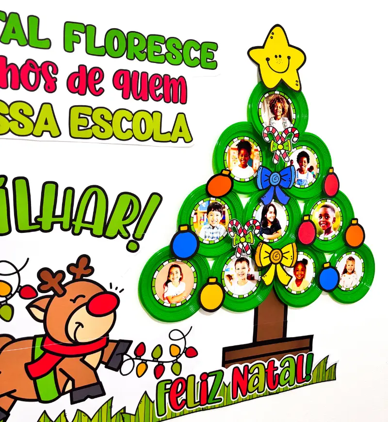 Painel de Natal Rostinhos com Fotos dos Alunos em PDF — amostra 3: Como usar na escola