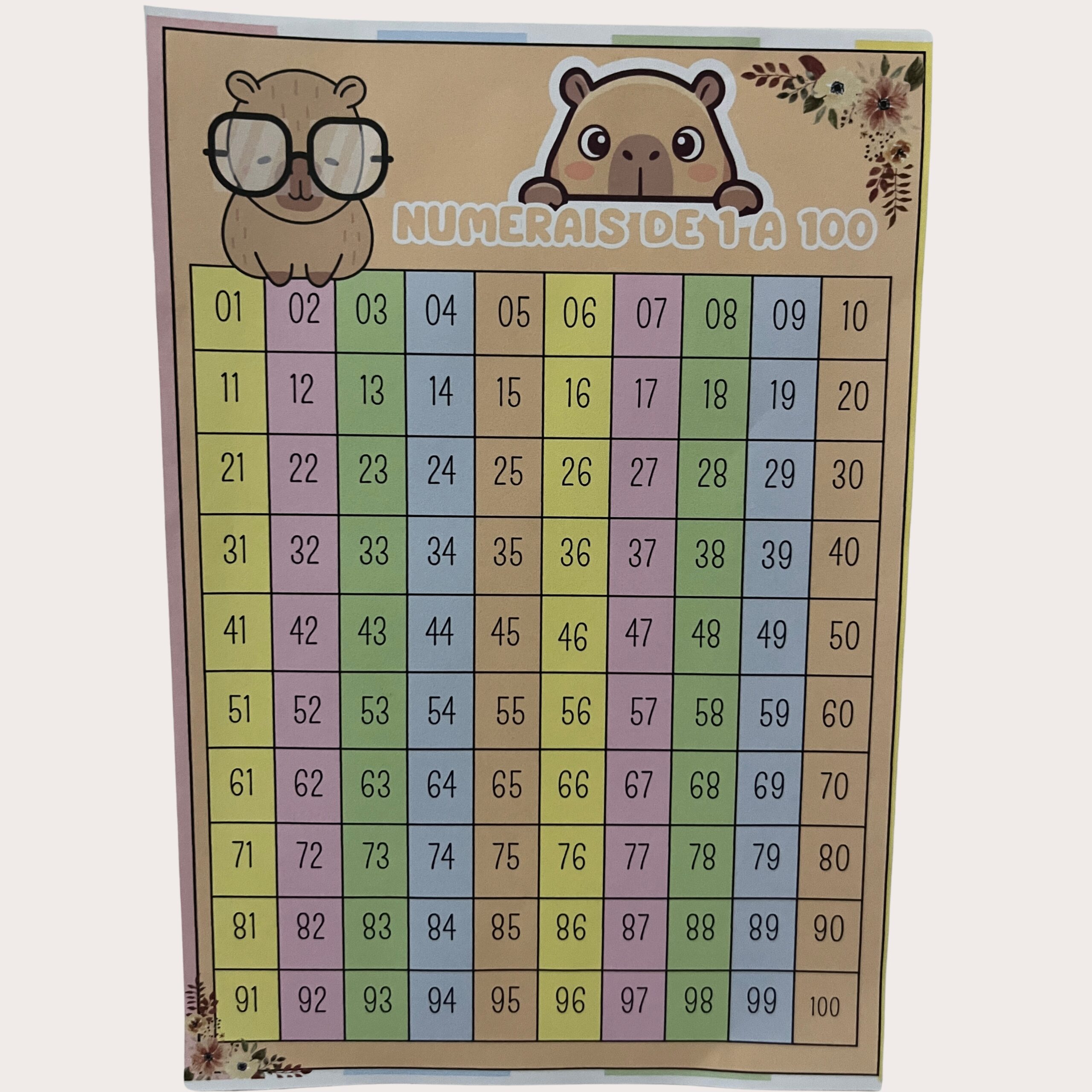 Painel de numerais 1 ao 100 – tema capivara – Material Pedagógico — Matemática para Todas as séries: PAINEL DE NUMERAIS 1…