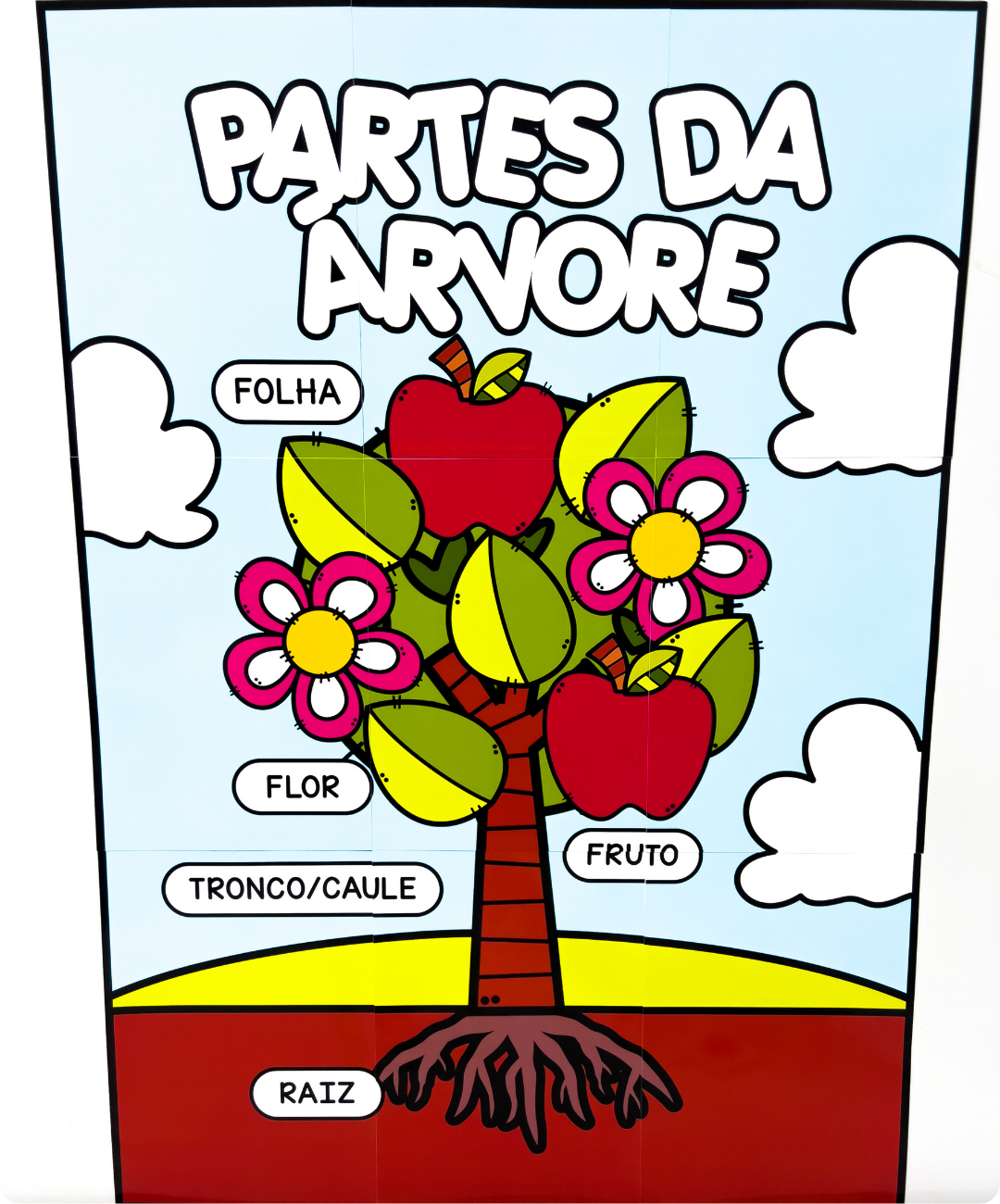 Painel de partes da árvore para imprimir — amostra 5: Leve o tema Dia da Árvore para a sala com um painel colorido em PDF