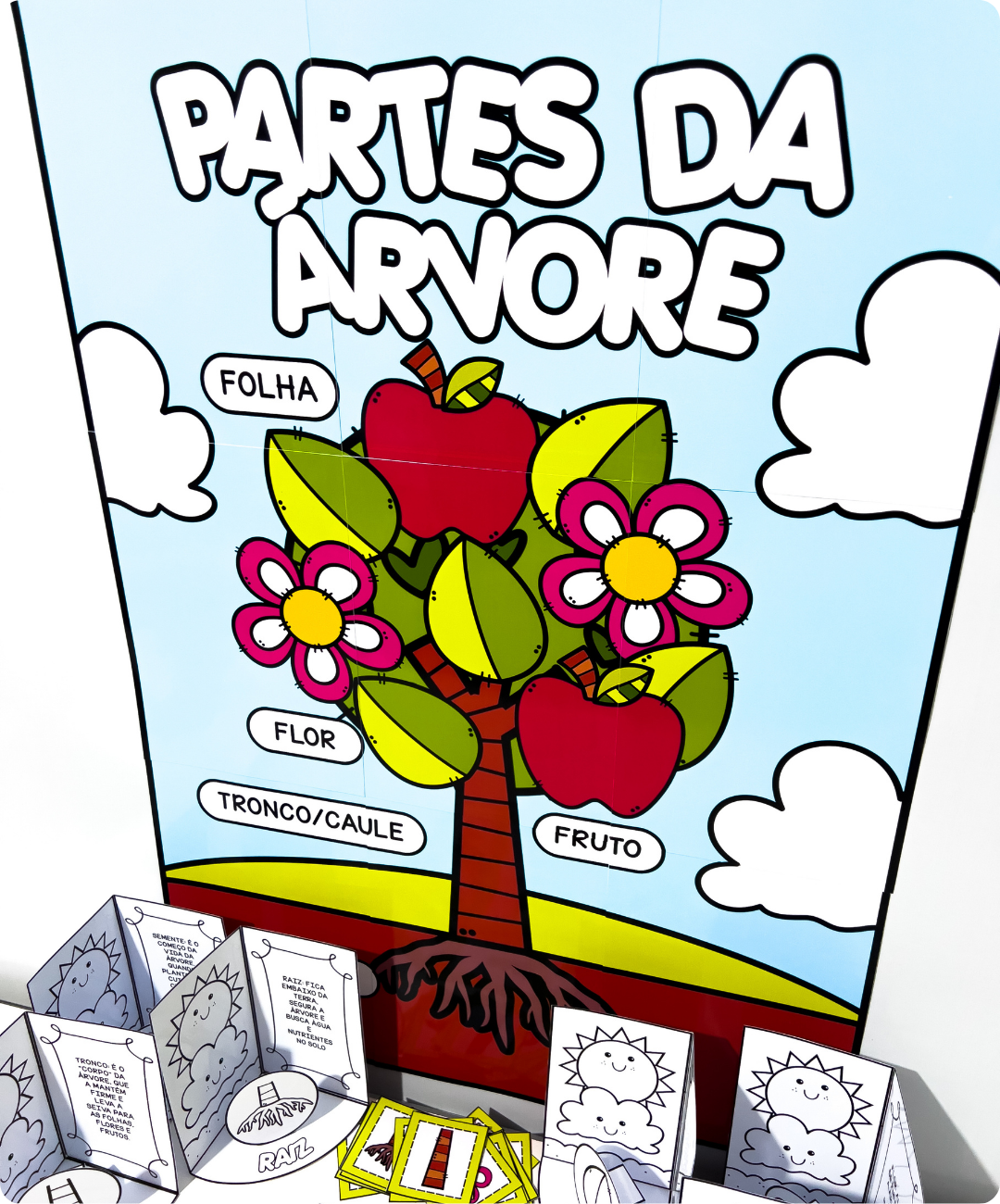 Painel de partes da árvore para imprimir — amostra 6: Leve o tema Dia da Árvore para a sala com um painel colorido em PDF
