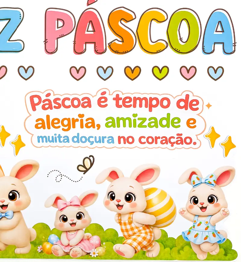 Painel de Páscoa com Coelhos e Casinha de Cenoura em PDF — amostra 2: O que vem no material