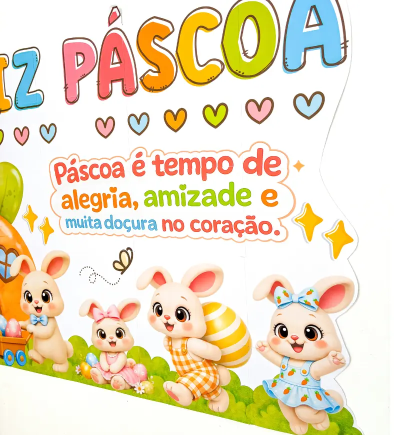 Painel de Páscoa com Coelhos e Casinha de Cenoura em PDF — amostra 3: Como usar em sala de aula