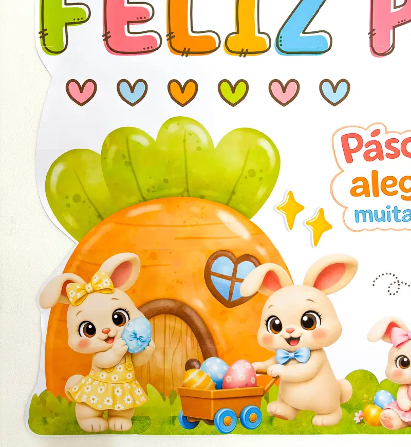 Painel de Páscoa com Coelhos e Casinha de Cenoura em PDF — capa do material