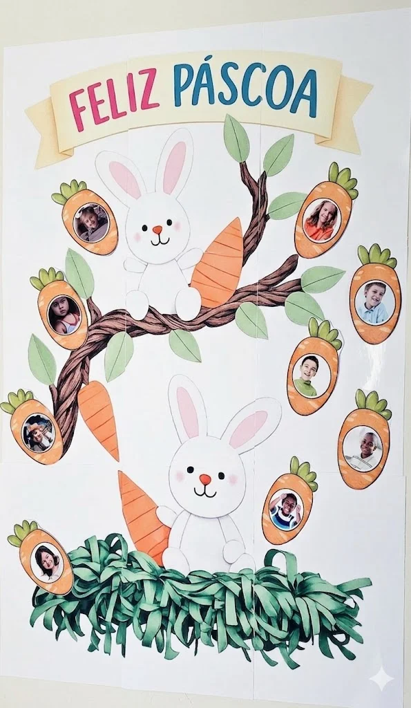 Painel de Páscoa nossa turma na cenoura — amostra 1: 🐰 *Painel de Páscoa: “Nossa Turma na cenoura” 🥕 Deixe a sua sala de…