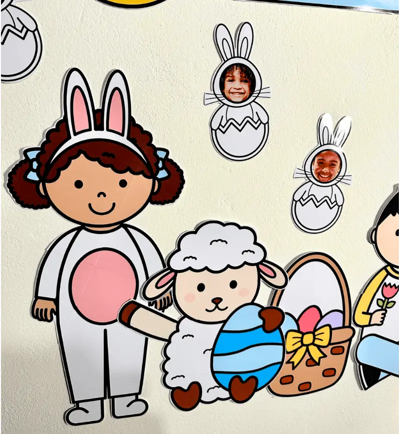 Painel de Páscoa para Imprimir com Coelhinhos Personalizáveis — amostra 1: Painel de Páscoa para imprimir e criar com a turma