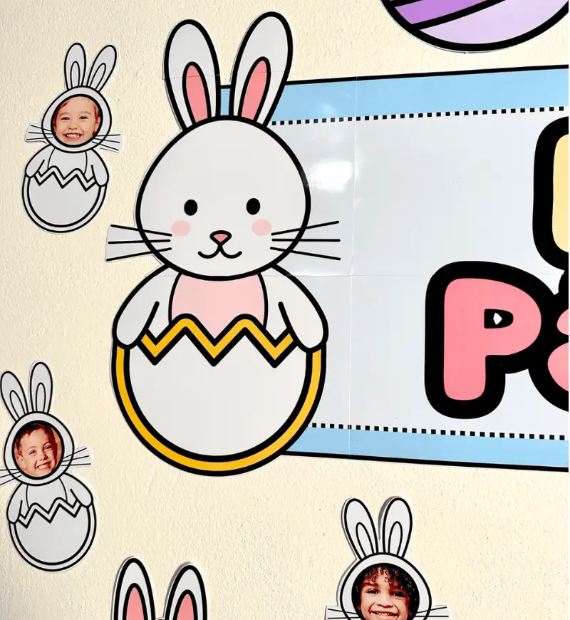 Painel de Páscoa para Imprimir com Coelhinhos Personalizáveis — amostra 2: O que vem no material