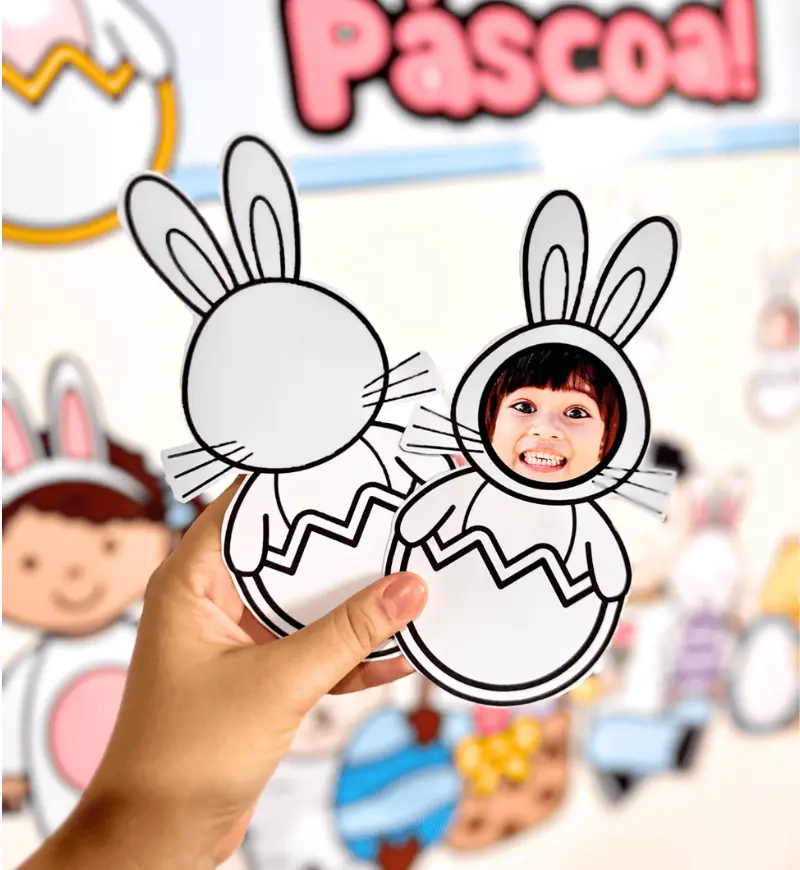 Painel de Páscoa para Imprimir com Coelhinhos Personalizáveis — amostra 5: Envolva as crianças na montagem do painel de…