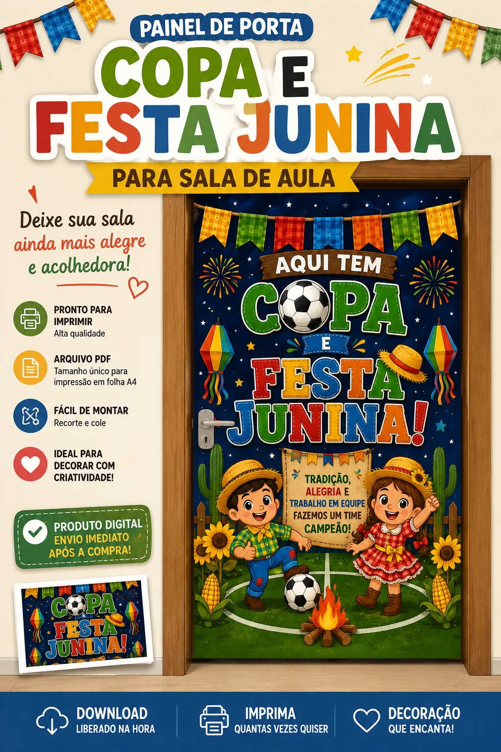 Painel de porta copa e festa junina — amostra 2: *🌽⚽ PAINEL DE PORTA – COPA & FESTA JUNINA 🎉* Perfeito para decorar a…