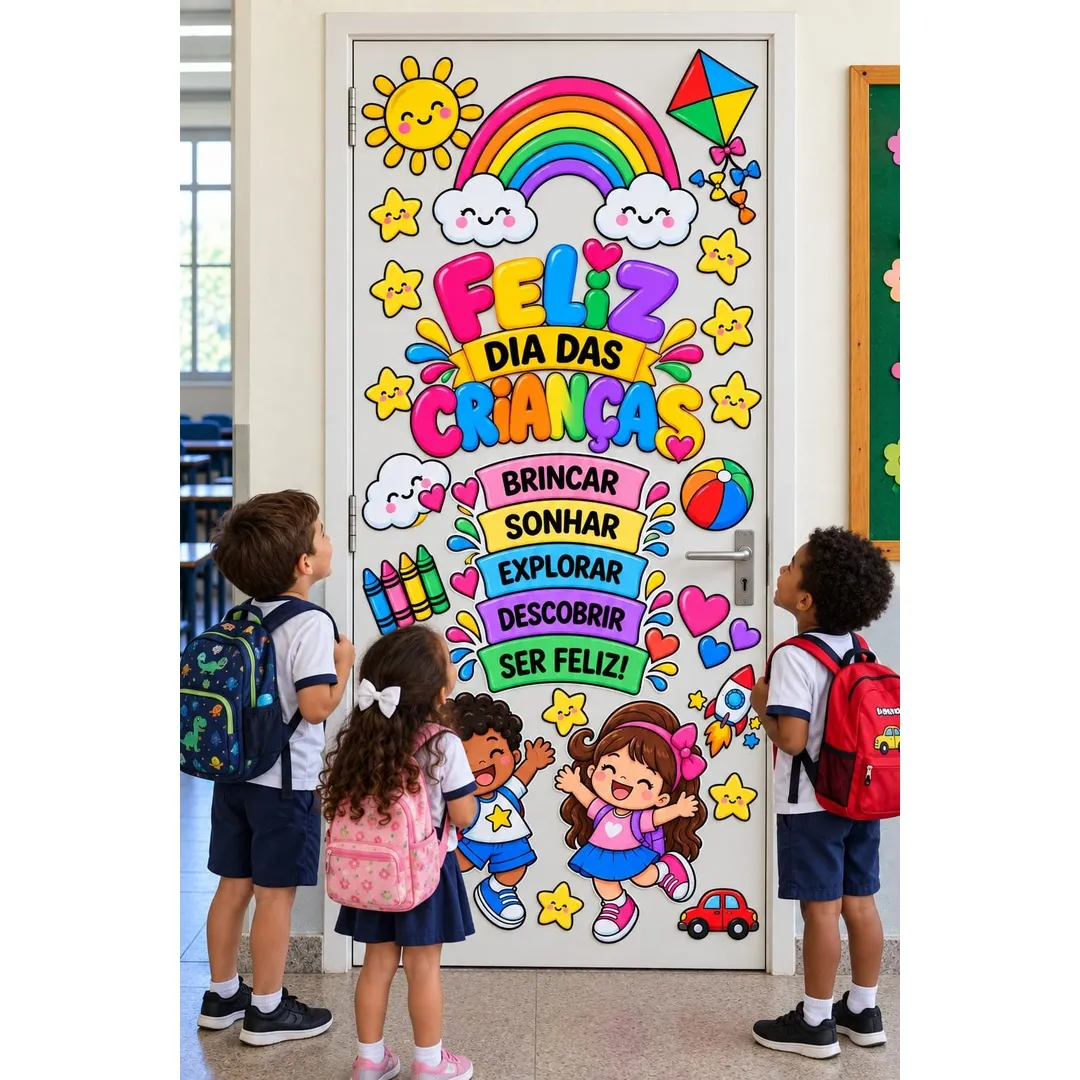 Painel de Porta Dia das Crianças – Decoração Infantil — amostra 1: Transforme a entrada da sala de aula em um espaço cheio…