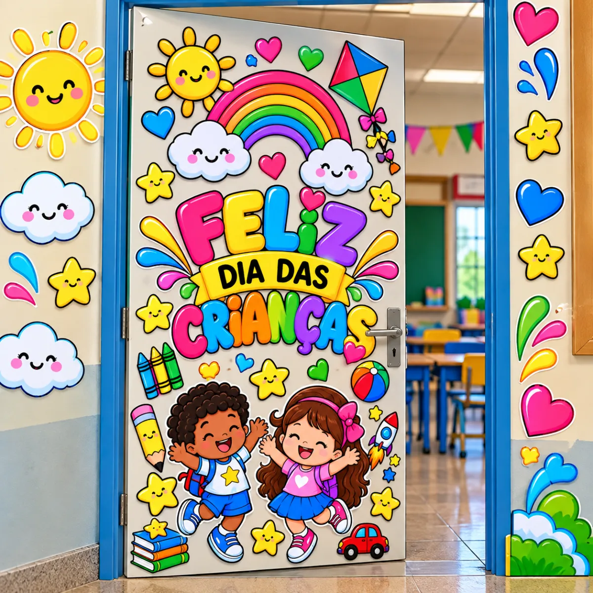 Painel de Porta Dia das Crianças – Decoração Infantil — amostra 2: ✅ Painel decorativo para porta ✅ Elementos coloridos e…