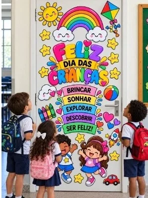 Painel de Porta Dia das Crianças | Feliz Infância — amostra 2: Como usar em sala de aula
