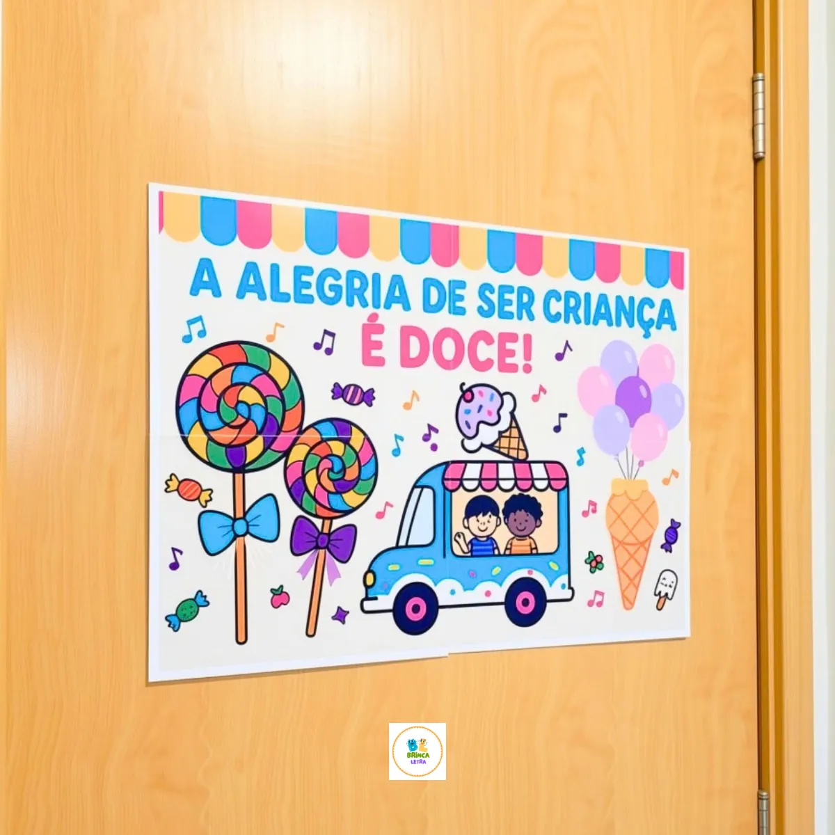 Painel de Porta Dia das Crianças – Ser Criança é Doce para Imprimir — amostra 1: Deixe a escola ou a sala de aula ainda…
