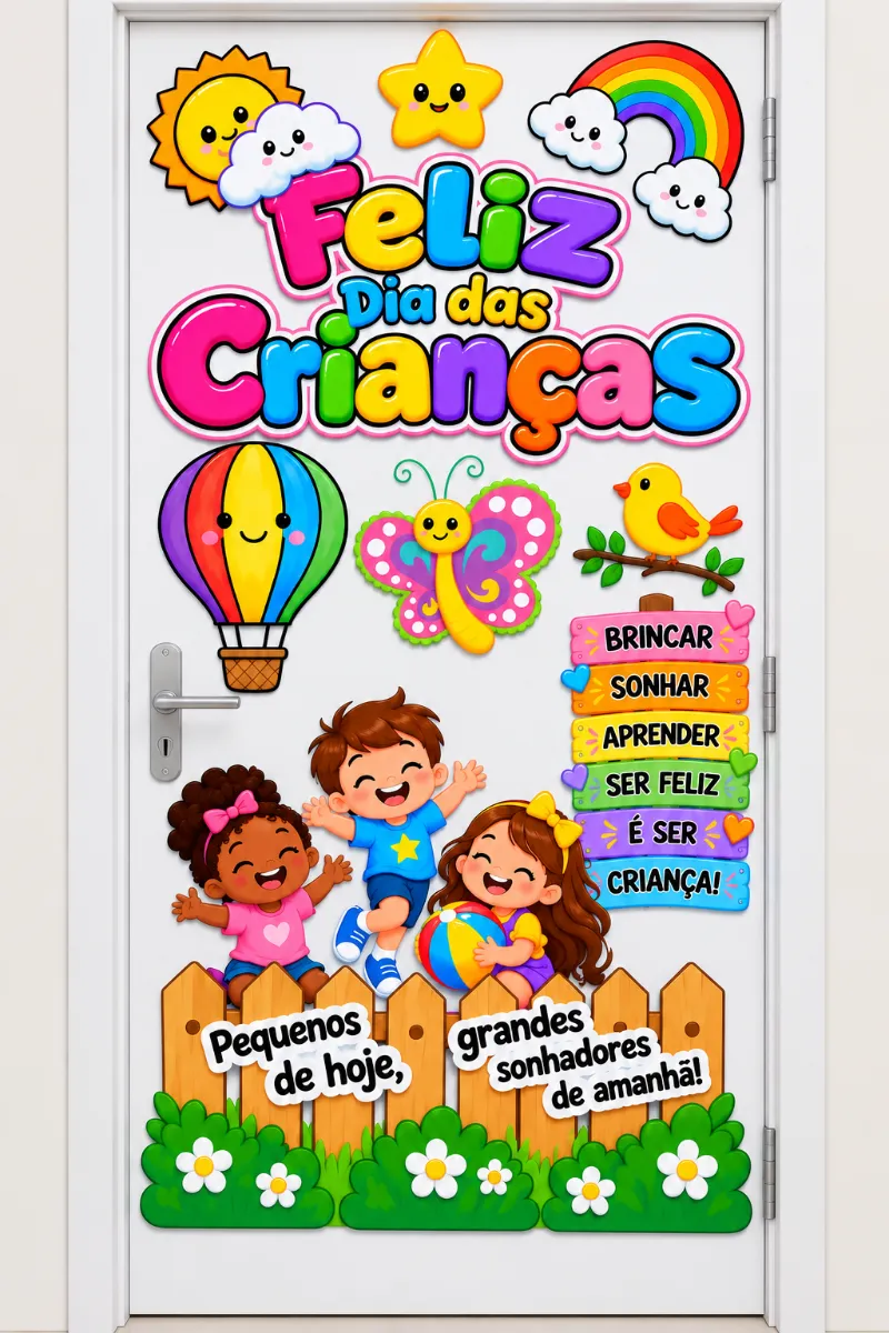 Painel de Porta Feliz Dia das Crianças – Decoração Escolar — amostra 1: 🎉🎈 PAINEL DE PORTA – FELIZ DIA DAS CRIANÇAS 🎈🎉