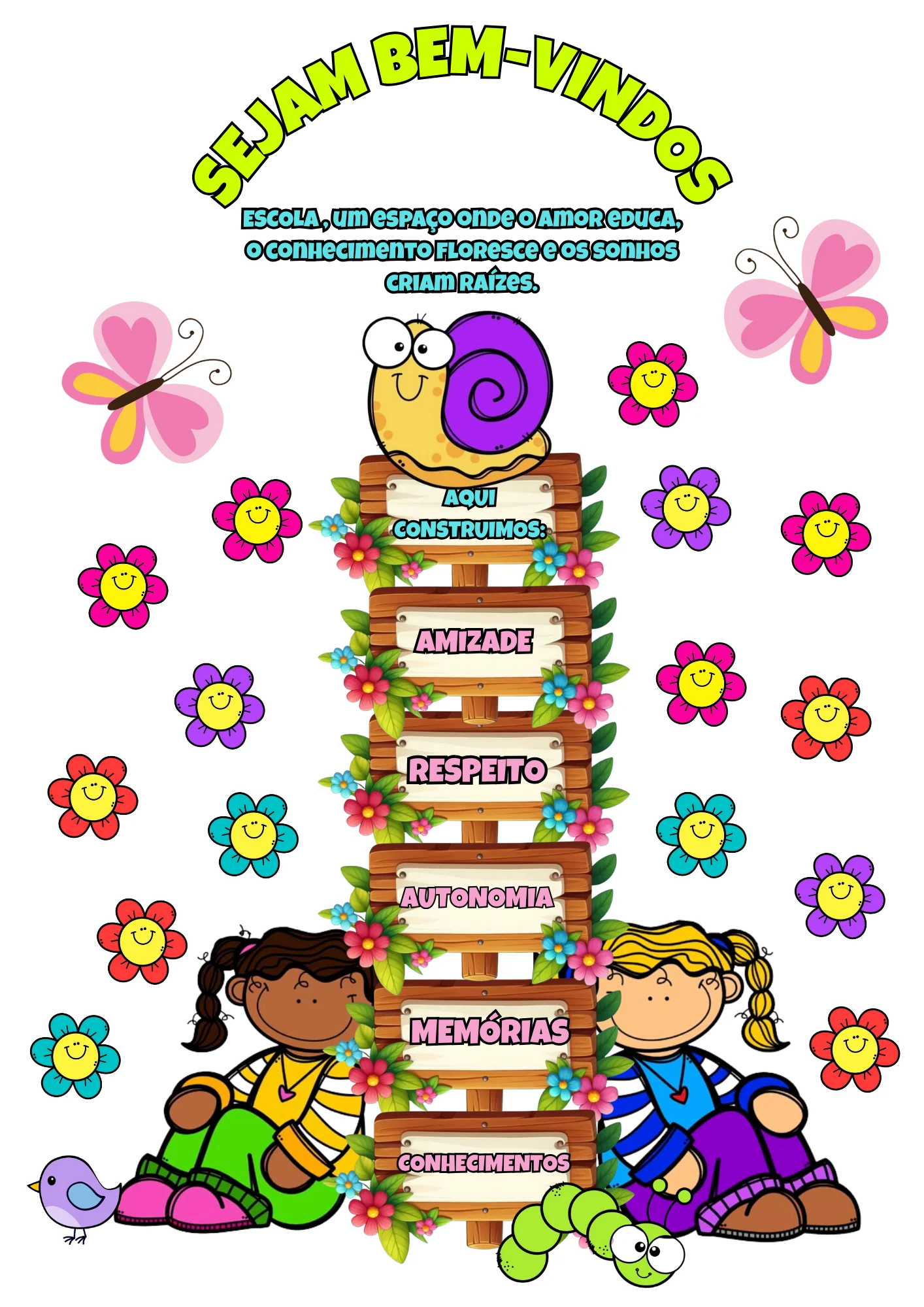 Painel de porta jardim encantado enfeite em PDF — Alfabetização para Educação Infantil: A porta da sala é o primeiro…