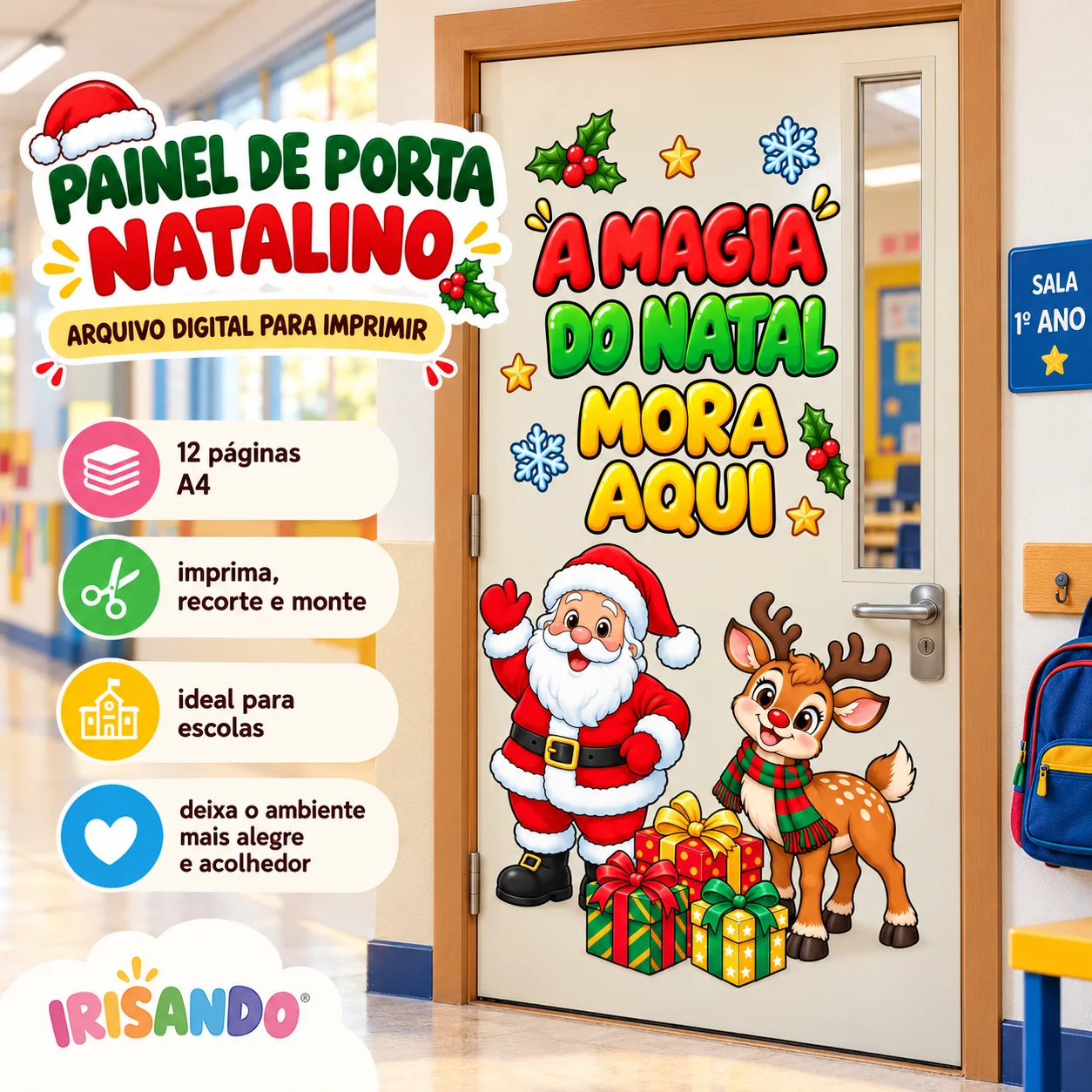 Painel de Porta Natalino – A Magia do Natal Mora Aqui | PDF — amostra 1: Transforme a porta da sua sala de aula em um…