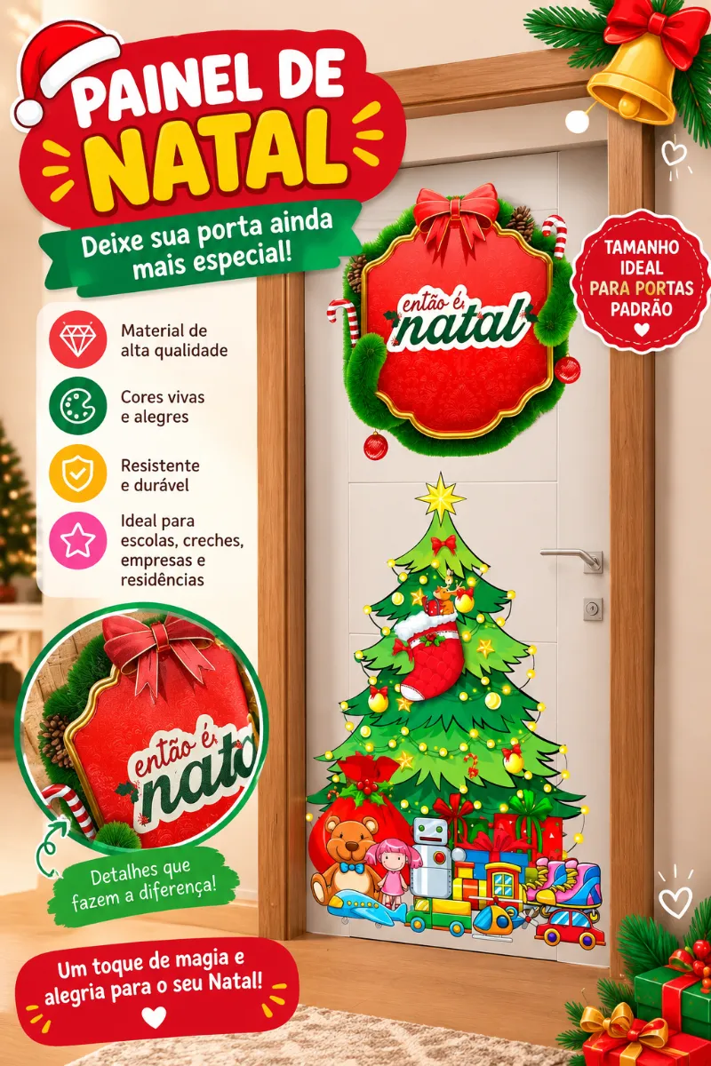 Painel de Porta Natalino Escola PDF — Datas comemorativas para 1º ano: Painel de porta natalino em PDF para imprimir, ideal…
