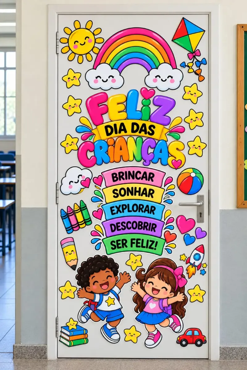 Painel de Porta para o Dia das Crianças — Datas comemorativas para Educação Infantil: Painel colorido para decorar a porta…