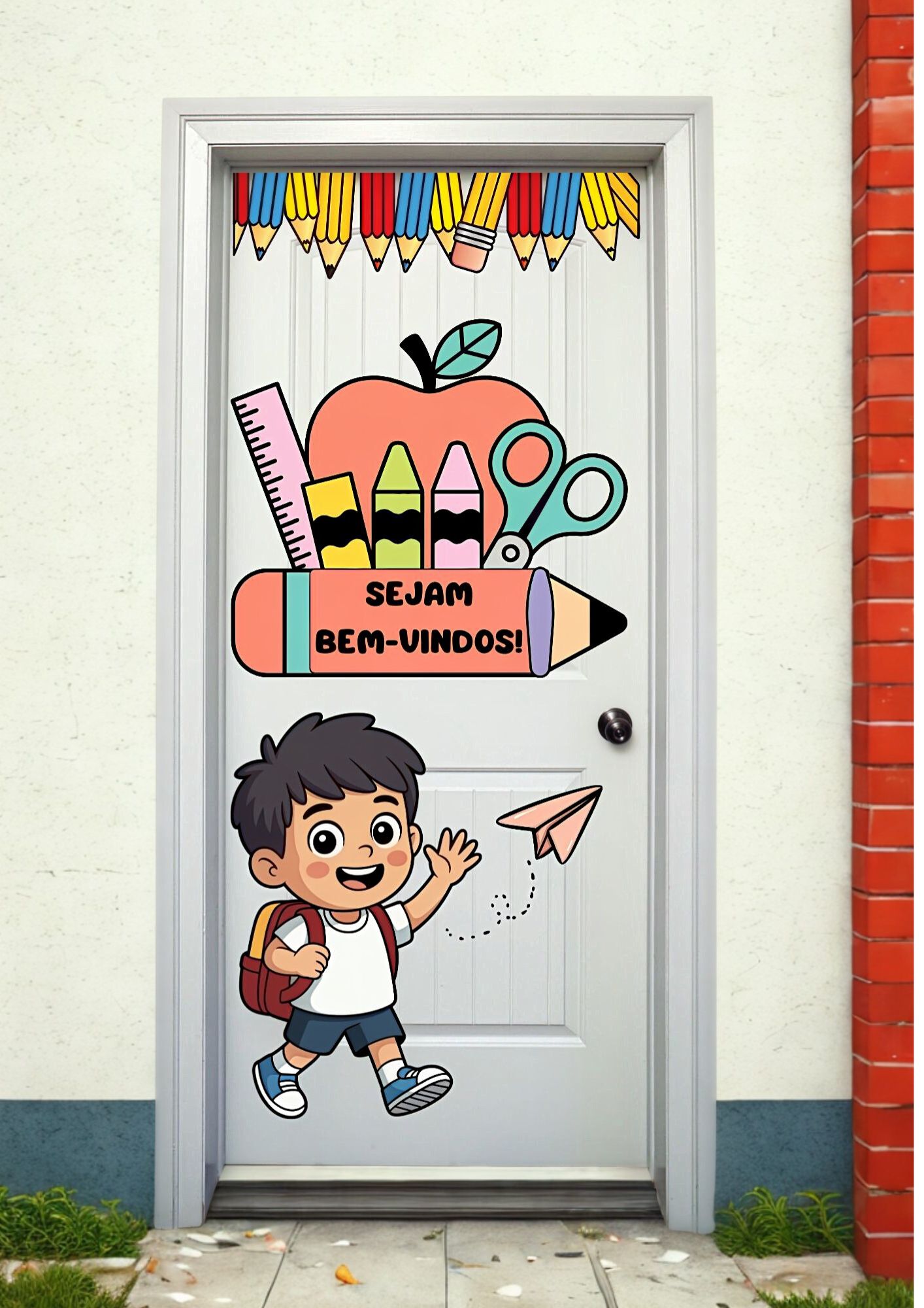 Painel de porta volta às aulas: material escolar – PDF para Imprimir — capa do material