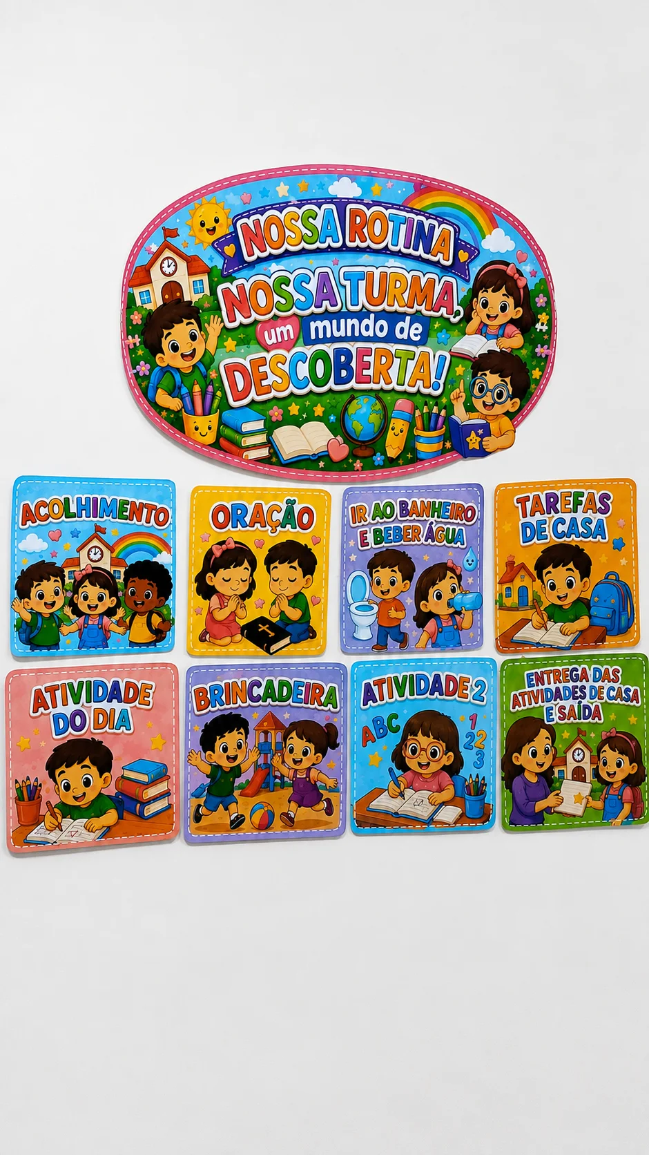 Painel de Rotina Educação Infantil – Nossa Turma — amostra 1: 🌈📚 PAINEL DE ROTINA – NOSSA TURMA, UM MUNDO DE DESCOBERTAS!