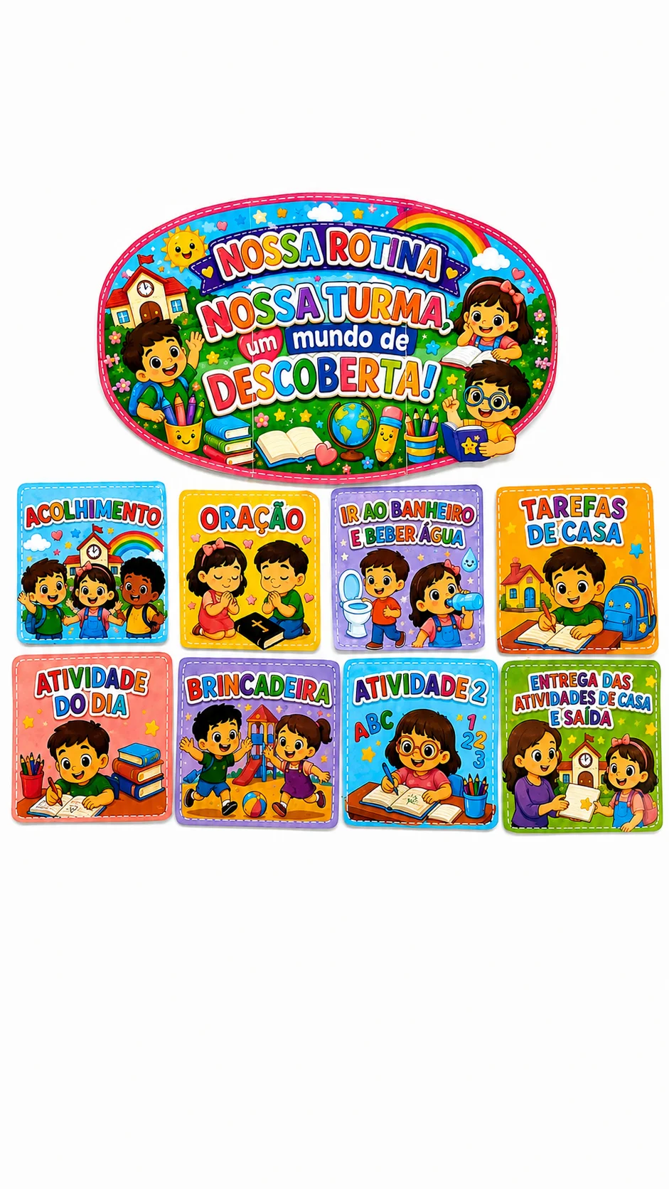 Painel de Rotina Educação Infantil – Nossa Turma — amostra 5: Painel de Rotina para Educação Infantil com cartões…
