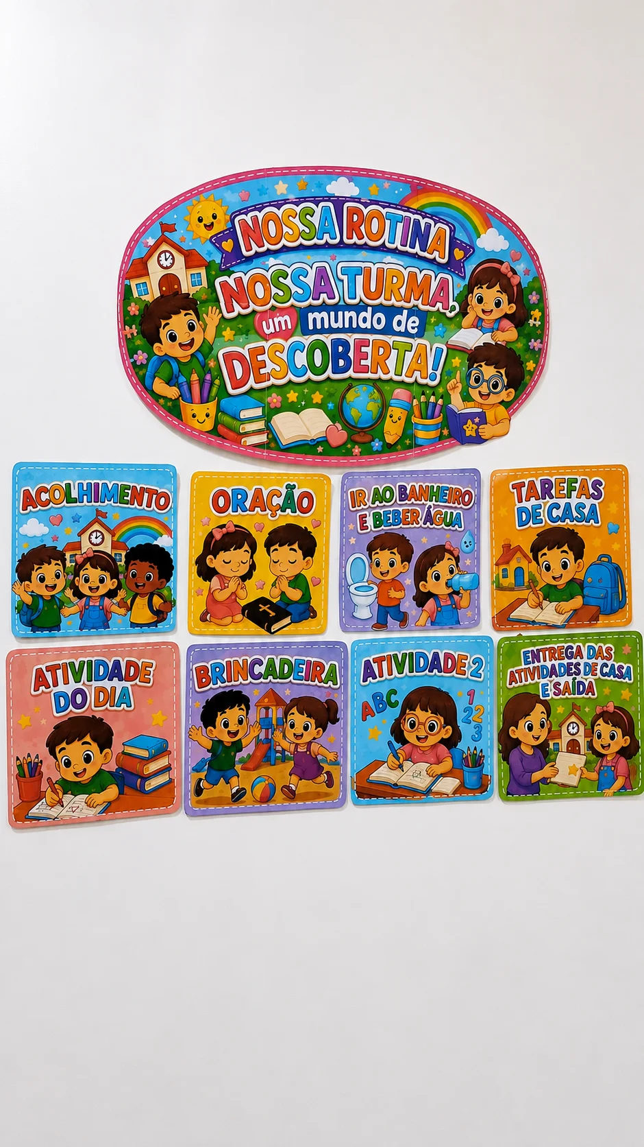 Painel de Rotina Educação Infantil – Nossa Turma — amostra 6: Painel de Rotina para Educação Infantil com cartões…
