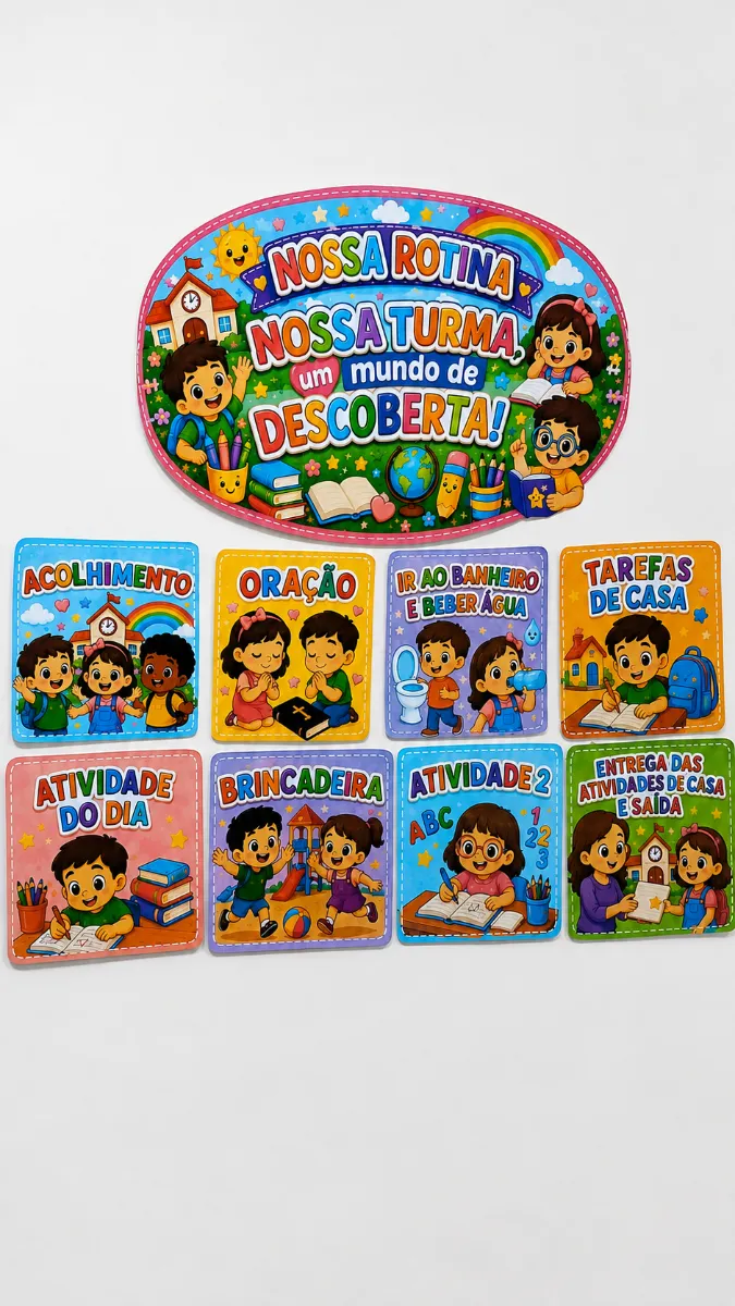Painel de Rotina Educação Infantil – Nossa Turma — amostra 1: Painel de Rotina para Educação Infantil com cartões…