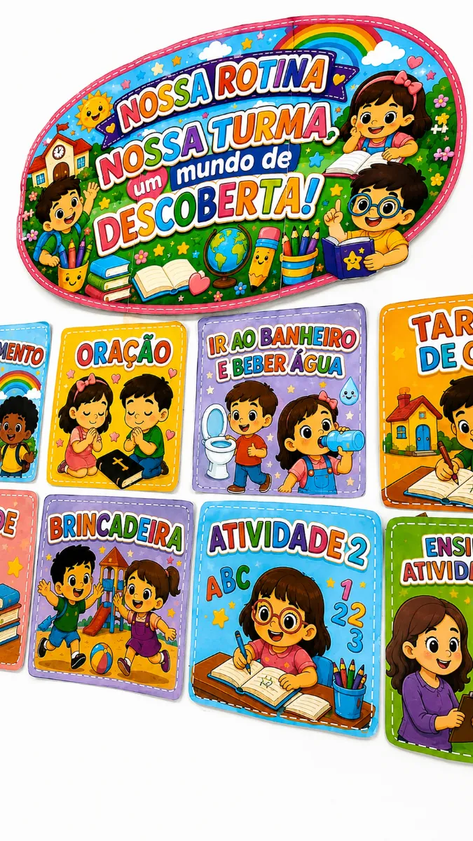 Painel de Rotina Educação Infantil – Nossa Turma — amostra 3: Painel de Rotina para Educação Infantil com cartões…