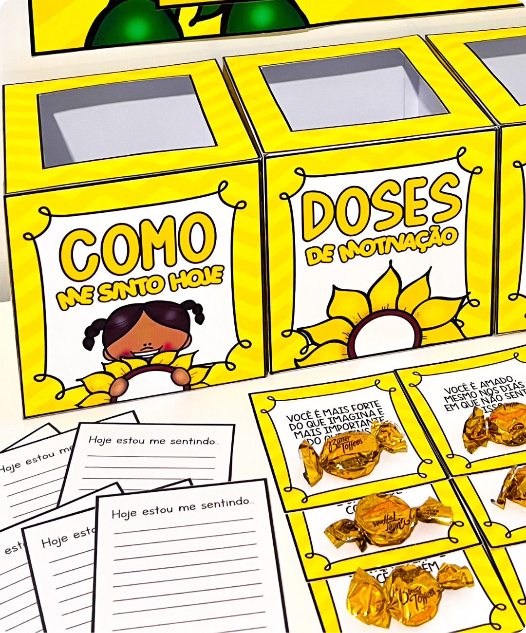 Painel de Setembro Amarelo para imprimir — amostra 1: Um espaço para acolher sentimentos na escola
