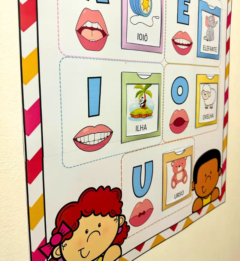 Painel de Vogais Interativo com Boquinhas para Imprimir — amostra 5: Trabalhe as vogais com apoio visual e participação das…