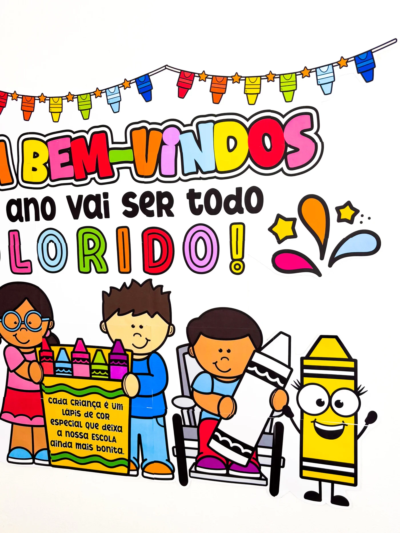 Painel de volta às aulas Bem vindo colorido — amostra 1: Painel de volta às aulas