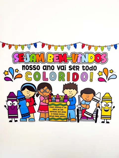 Painel de volta às aulas Bem vindo colorido — capa do material
