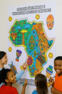 Painel / decoração pintura coletiva / mapa africano para colorir/ mapa da áfrica para colorir + folhinha a4 consciência…