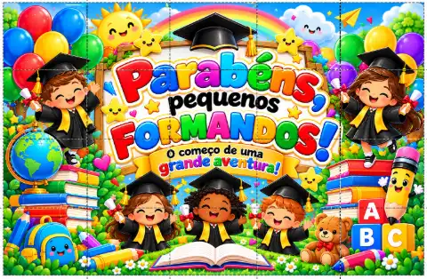 PAINEL DECORATIVO FORMATURA EDUCAÇÃO INFANTIL — amostra 2: O que vem no material