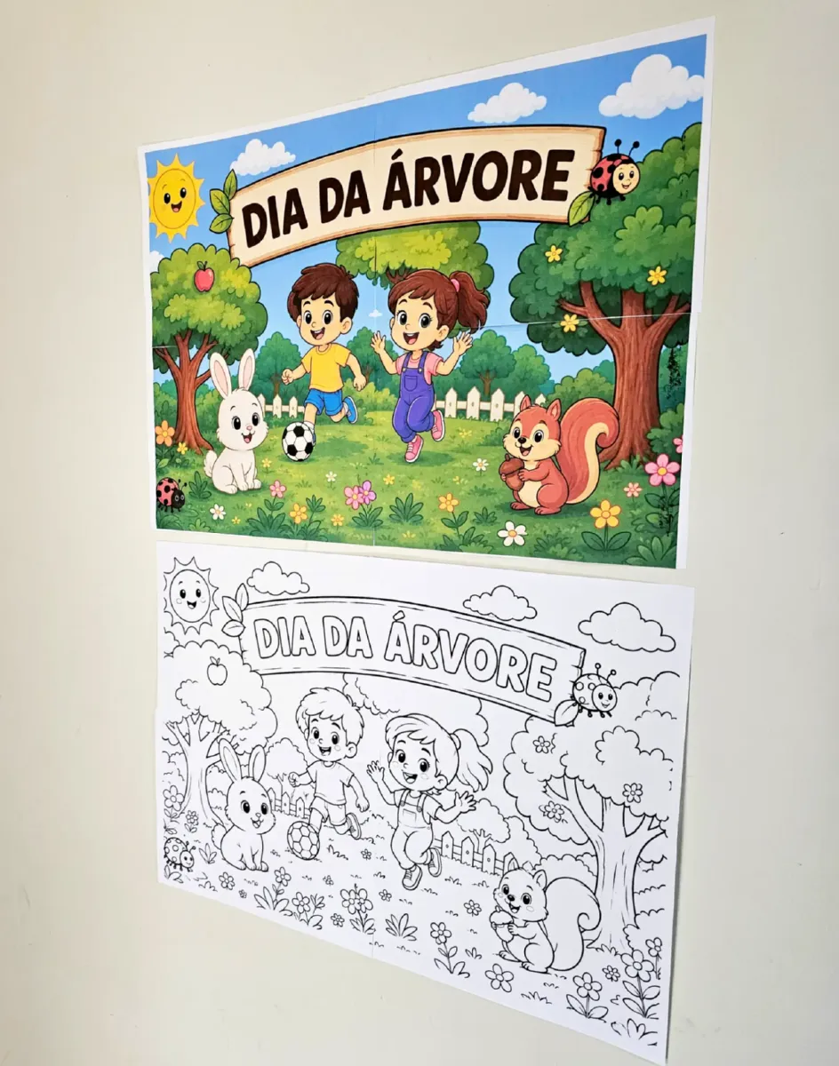 Painel Dia da Árvore para Colorir – 4 Folhas A4 — Alfabetização para Educação Infantil: Painel coletivo do Dia da Árvore em…