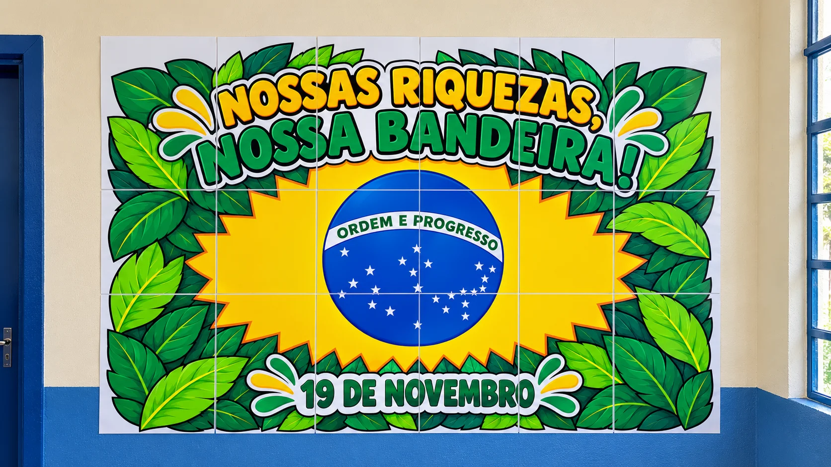 Painel Dia da Bandeira do Brasil – 19 de Novembro — amostra 2: Painel Dia da Bandeira ampliado em 18 folhas A4, pronto para…